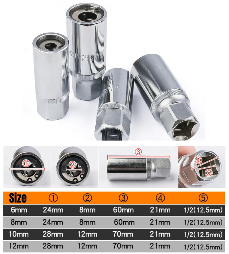 Stud Extractor Set, Broken Stud Removal Socket 4-Piece Metric Stud Remover Set 12.5mm Square Drive Sturdy Portable Nut Remover – Stud Puller Sockets 6, 8,10,12mm