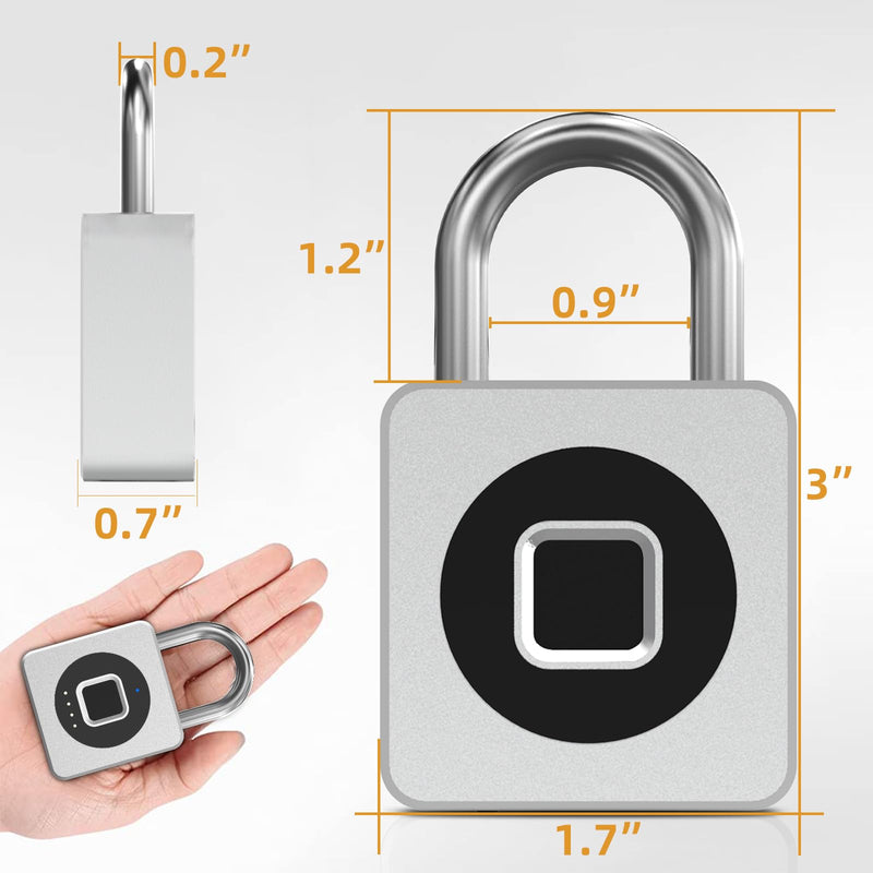 Pothunder Fingerprint Padlock, Fingerprint Lock with APP, Padlock with Keyless Biometric, Smart Padlock Waterproof Suitable for Gym, Locker, Gates, Fence and Storage Silver