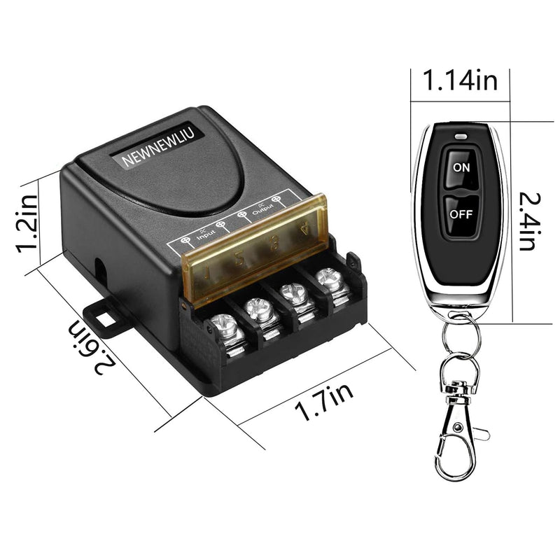 12 Volt Remote Switch Wireless,DC12V/24V/48V/72V/30A Relay,Remote Control Switch,RF Remote Control with 328FT Long Range for All Kinds DC Motors,Fans lamp, Roller Lind Door. 12V-72V remote switch