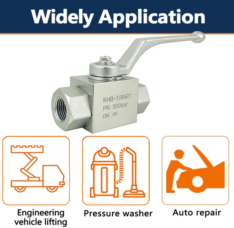 Autovo Hydraulic Valve 1/8 Inch 7250 PSI High Pressure, Shut-Off 2 Way Hydraulic Ball Valve KHB 1/8" NPT KHB-1/8NPT