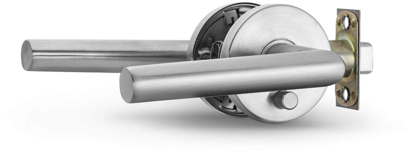 Berlin Modisch Privacy Lever Door Handle Sleek Round Easy to Open Locking Lever Set [for Bedroom or Bathroom] Reversible for Right & Left Sided Doors Heavy Duty - Satin Nickel Finish Privacy [Lock with no key required] Brushed Nickel