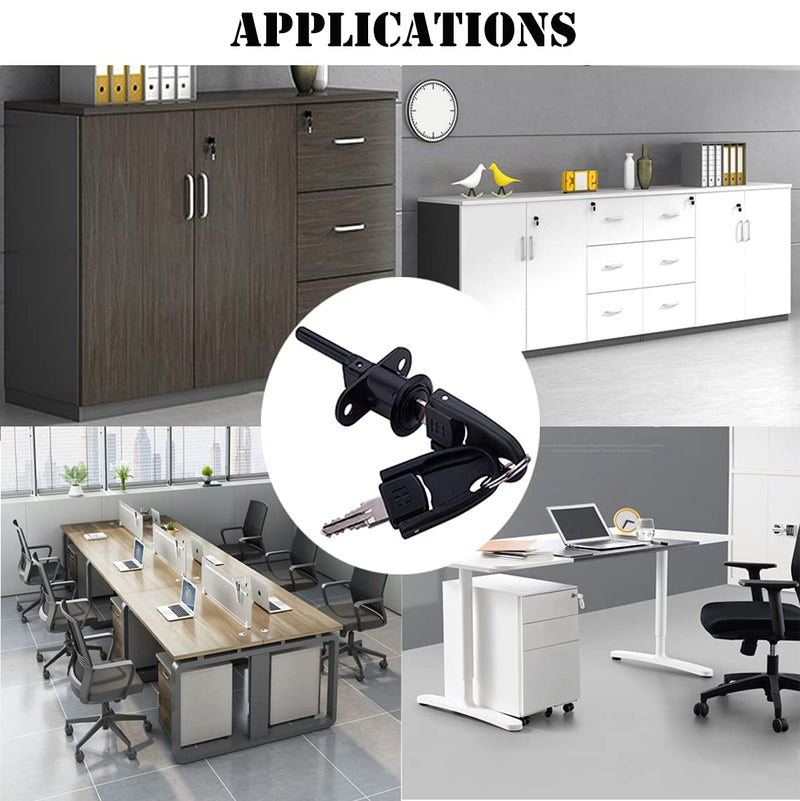 288 Zinc Alloy Desk Locks for Drawers with Key, Filing Cabinet Lock Replacement for Wardrobe Furniture Locker Showcase with 2 Key, Child Locks for Cabinets 2pack 16mm (Black) Black 288-16-2pack