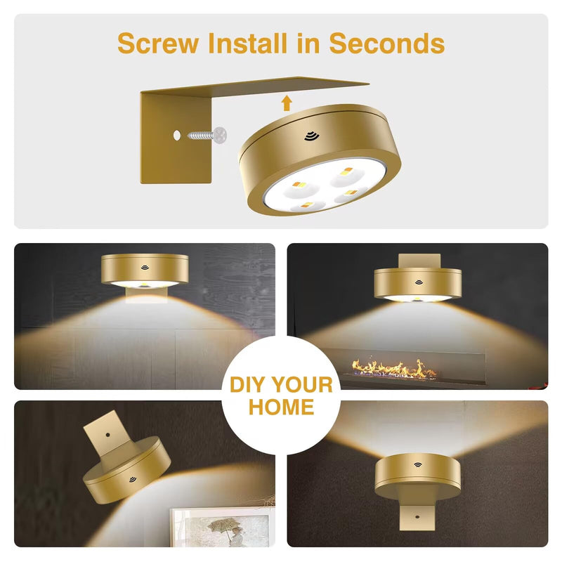 3Pack Wireless Picture Light,Battery Operated Painting Light with Remote,Magnetic Timer Display Art Light for Wall,Dimmable Picture Frame Light for Frame Artwork,Wall Decor Puck Light-Gold 3Pack Gold