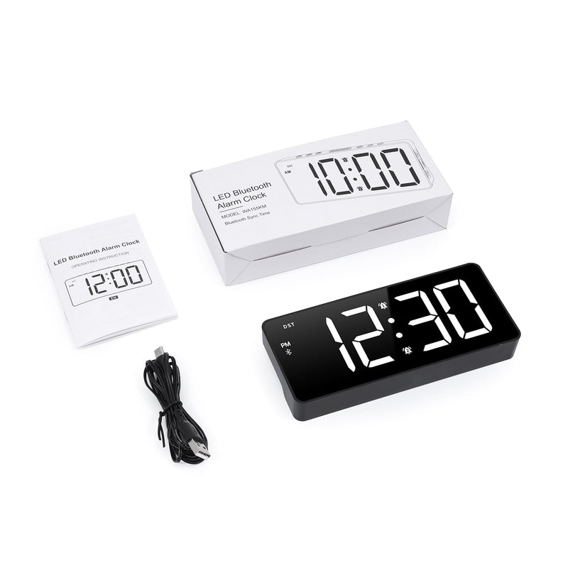 AMIR Alarm Clocks for Bedrooms - Bluetooth Sync Time Alarm Clock, Digital Clock Large Display with USB Charging Port, Dimmable, Adjustable Volume, Snooze, 12/24H, Loud Alarm for Heavy Sleepers