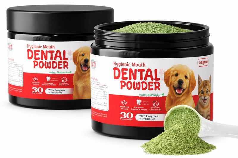 Dog Dental Powder | Natural Teeth Cleaning for Dogs & Cats | Pet Breath Freshener Food Topper with Enzymes | Helps Support Clean Teeth & Fresh Breath | Mint Flavor, 2 Pack (Up to 60-Day Supply)