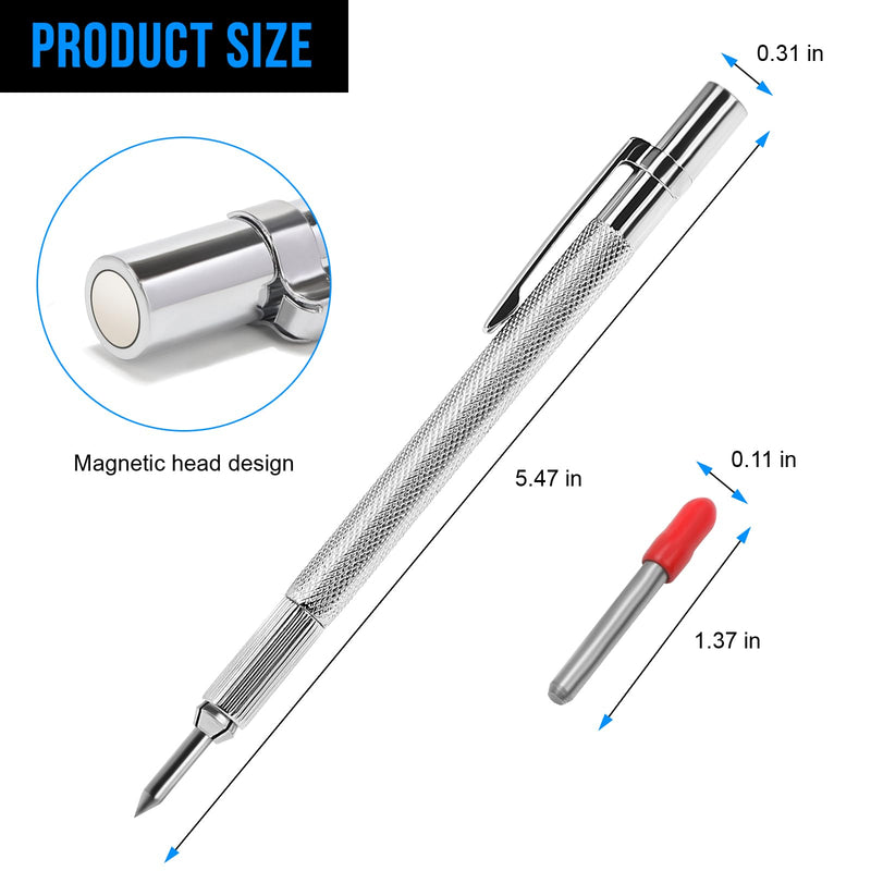 GUTIMORE 2 Pack Tungsten Carbide Scriber with Magnet, with Extra 20 Replacement Marking Tip,Scribe Tool,Etching Engraving Pen for Glass/Ceramics/Metal Sheet S-pen
