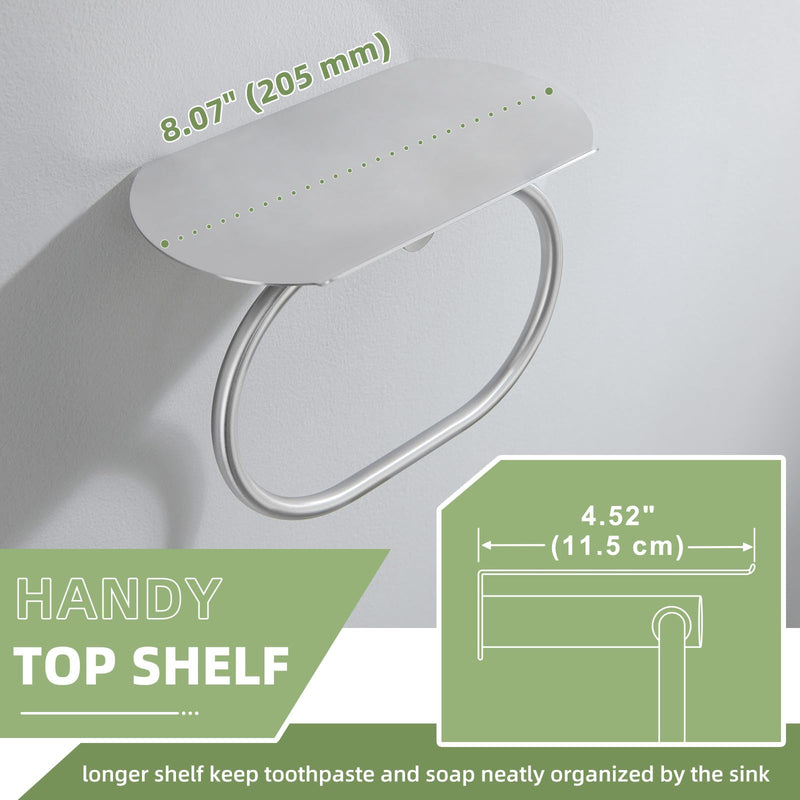 Angle Simple Hand Towel Ring Holder with Shelf for Bathroom Brushed Nickel | SUS304 Stainless Steel, Kitchen Towel Rack,Wall-Mounted