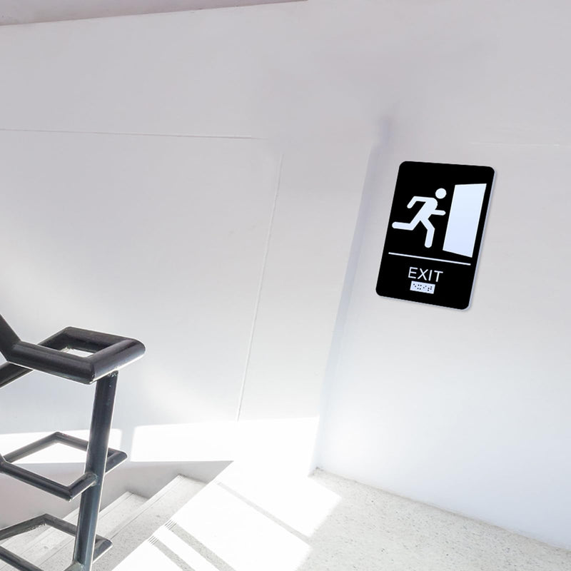 4 Pcs Exit Signs for Business ADA Compliant Exit Sign with Braille 9 x 6 Inch Modern Design Sign Exit Signs with Adhesive Mounting Strips for Indoor Outdoor Office Buildings Workplace
