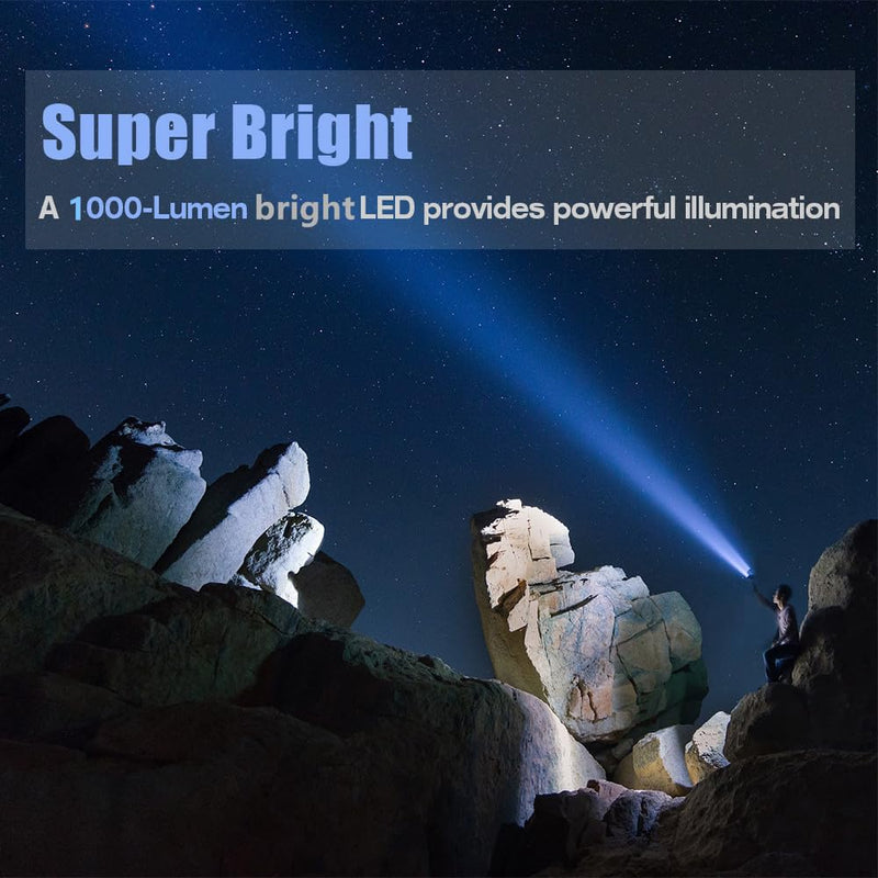 YIERBLUE Rechargeable Spotlight, Super Bright 1000000 High Lumen LED Handheld Spotlight Long Lasting Large Flashlight Searchlight and Flood Camping Flashlight with Foldable Tripod Silver