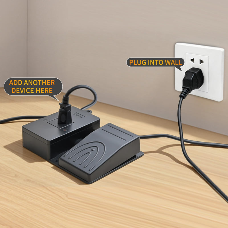 iKKEGOL Foot Pedal Power Switch Outlet, Self-Locking ON/Off Toggle Socket, 6.5ft Cable with 3-Prong Plug, 250V 10A, Hands-Free Operation for Tools, Machines, Woodworking, Workshop Use