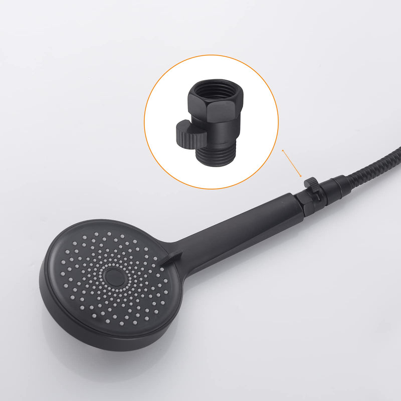 Matte Black Water Flow Control Valve, 1/2" Shower Head with Shut Off Valve, Brass Shut Off Valve for Handheld Shower, Water Pressure Regulator Replacement for Shower System Matte Black