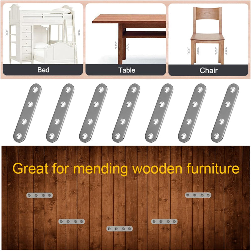 24 Pack Straight Brace Brackets 3 Inch Stainless Steel Flat Mending Plates, Heavy Duty Repair Fixing Joining Brackets for Wood Furniture with Screws 3"/ 80mm (24Pcs)