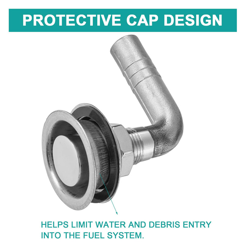316 Stainless Steel 90-Degree Boat Fuel Tank Vent, Fits 5/8 Inch Hose, Marine Gas Vent with Gasket, Lock Nut, and Protective Cap