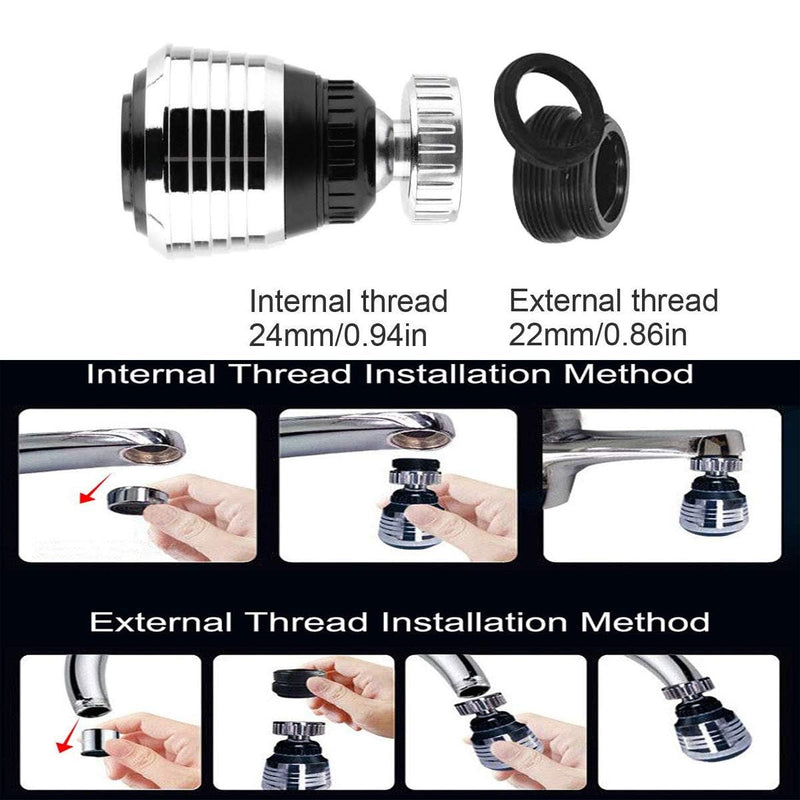 2PCS 360 Degree Swivel Faucet Aerator Deluxe Water Saving Faucet Sprayer Water Saving Bubbler Pressurized Faucet Filter Kitchen Accessories (360 Degree, Count, 2) 2.0