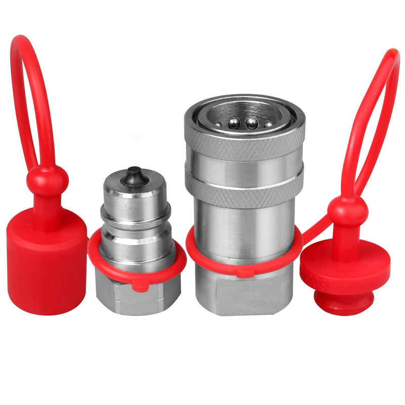3/8" Ag ISO 5675 Hydraulic Quick Connect Couplers with Dust Caps,Pioneer Style Hydraulic Coupler,3/8” NPT Thread and 3/8” ISO Body