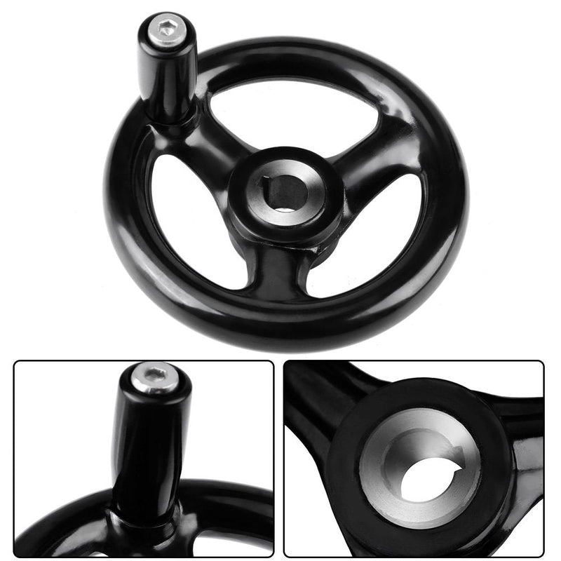Hand Wheel 12mm, Bakelite Black Round 12 * 100mm 3 Spoke Hand Wheel Revolving Handle for Lathe Milling Machine