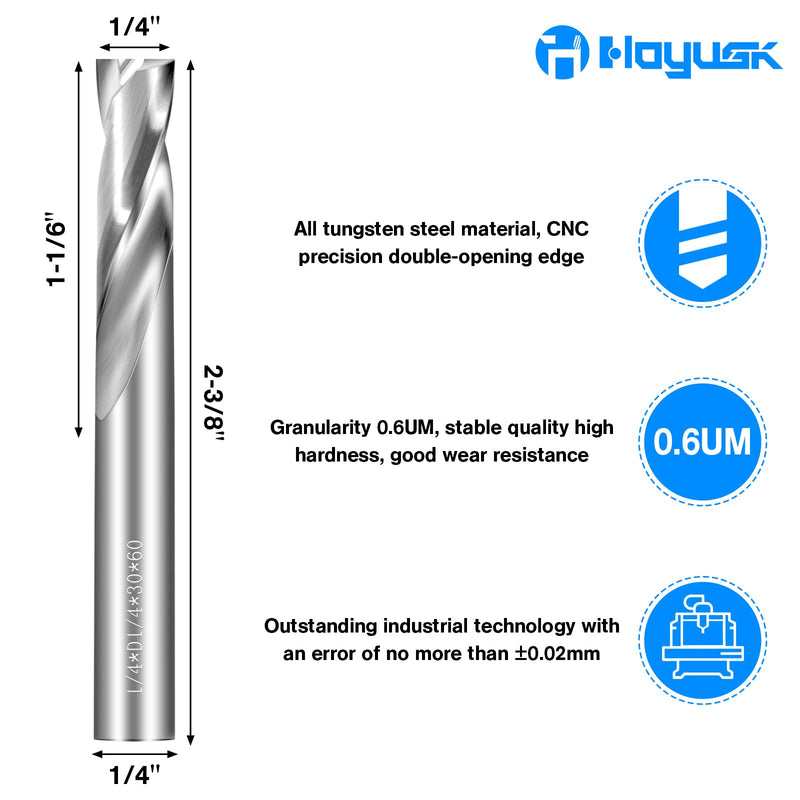 1/4" Flat Bottom Drill Bits, 2Pcs Solid Carbide Drill Bits, Tungsten Drill Bit Set, Metal Drill Bit Set for Hardened Stainless Steel Steel Cast Iron Alloy Copper, High Precision CNC Jobber Drill Bits 2 1/4 in