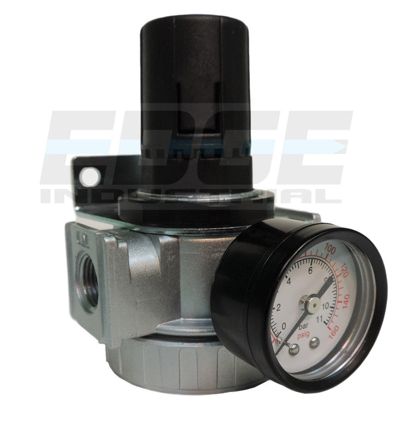 3/8" IN-LINE COMPRESSED AIR PRESSURE REGULATOR, 7 TO 150 PSI ADJUSTABLE, BRACKET, GAUGE