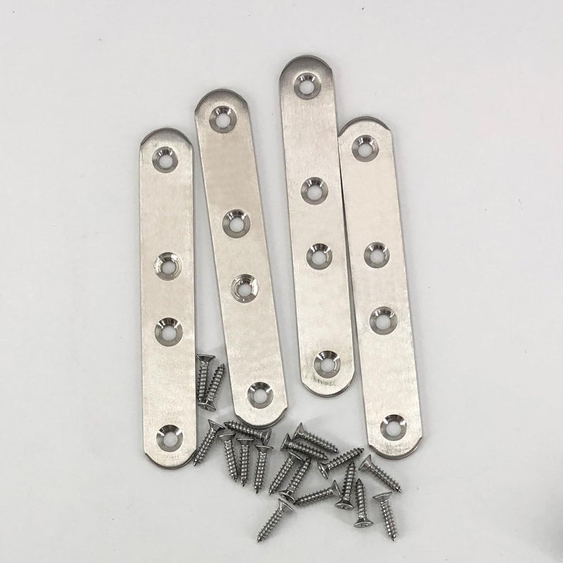 4 Pack Flat Straight Bracket Mending Plate for Wood Stainless Steel Straight Brackets 125mm / 4.9" Wood Brace with Screws Silver, 4.9 Inch