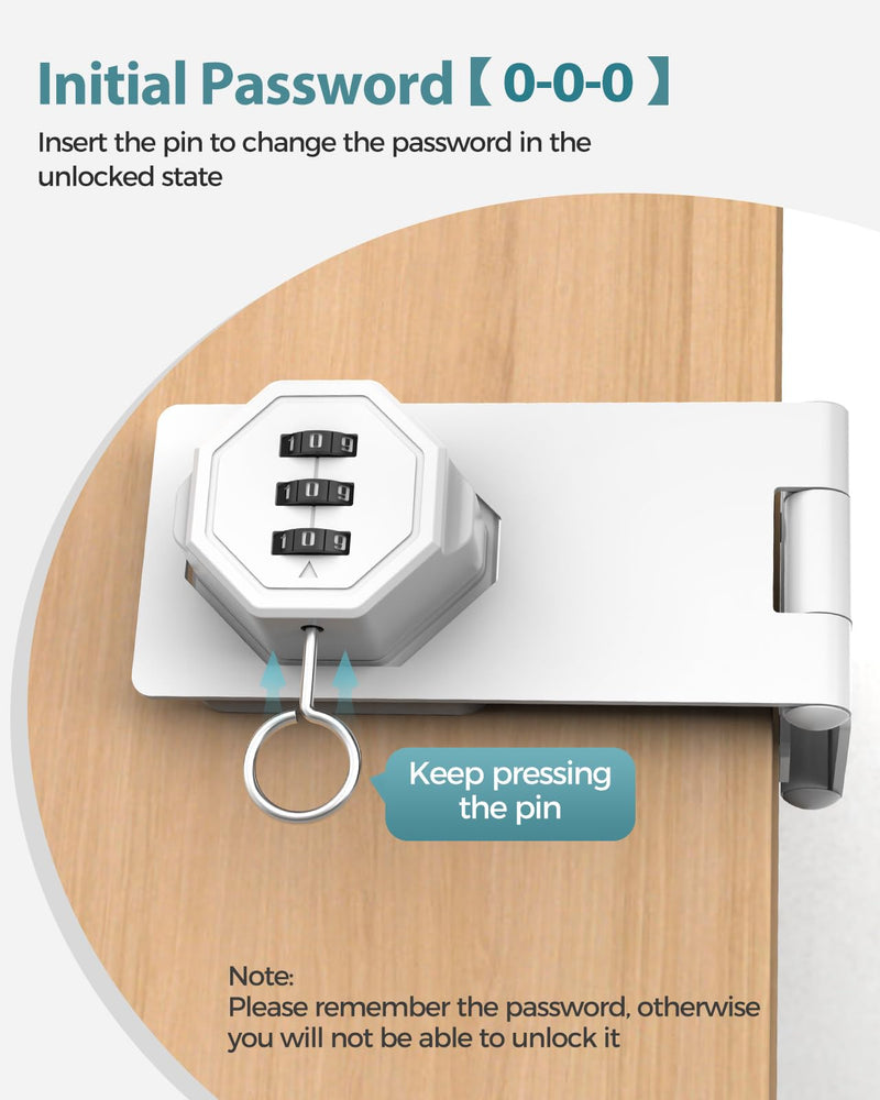 90 Degree Cabinet Combination Door Lock Latch, Zinc Alloy Password Rotary Hasp Lock, Keyless Folding Latches for Office File Cabinet, Drawers, Cupboard, Small Doors, Locker (2, White) 2