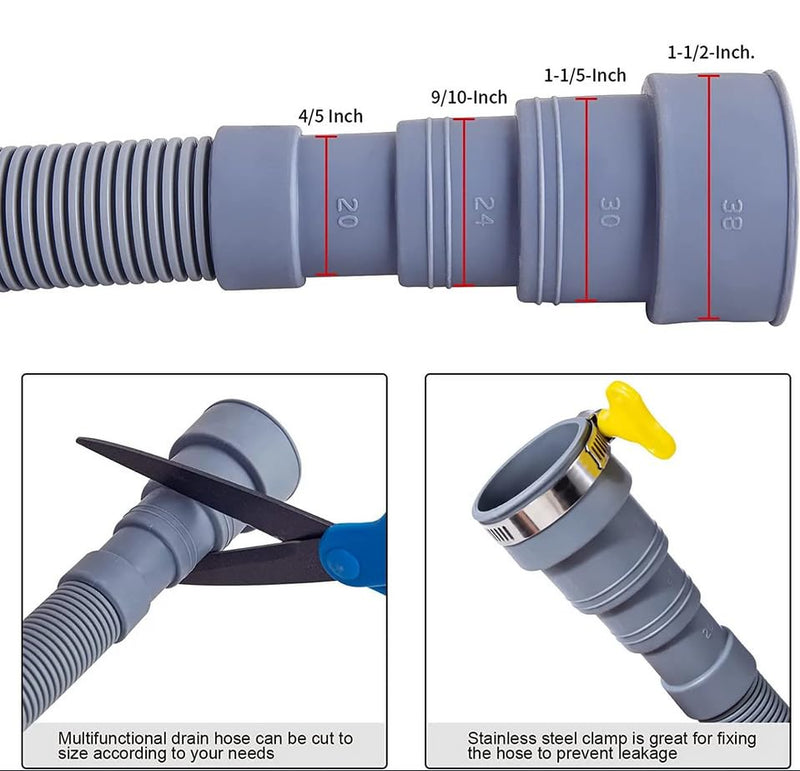 HLMOptimo 6 Feet Universal Washing Machine Drain Hose Flexible Dishwasher Drain Hose Extension Kits Corrugated Washer Hose w/ 1 Adapter 4 Hose Clamps 1 U-Bend Hose Holder