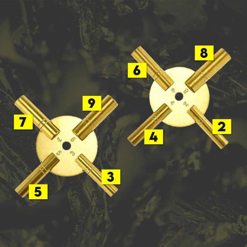 SE Universal 4 Prong Brass Clock Key for Winding Clocks, Odd and Even Numbers (2 PC.) - JT6336-2
