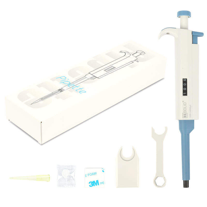 U.S. Solid 0.1-1 ml Single Channel Pipette - Adjustable Scientific Micropipette High Accuracy Pipettor
