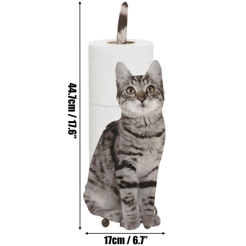 Cat Paper Towel Holder Countertop, Grey Design Stand Roll Organizer, Cat Shape Tissue Dispenser, Cute Grease Container for Modern Kitchen Table, Bathroom Toilet, Funny Decorative Themed Metal Storage