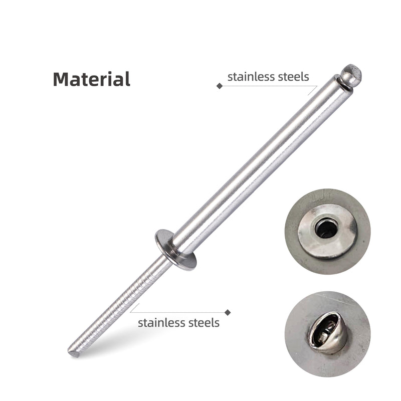 30Pcs Stainless Steel Extra Long Blind Rivets, Long-Shaft Split Rivets, Extended Length, Corrosion-Resistant, Tensile & Shear Strength High (3/16"x2") 3/16"x2"