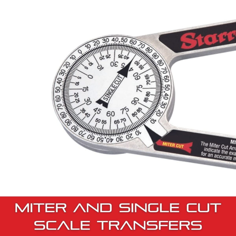 Starrett Hardened Plastic Miter Protractor Angle Finder with Two Laser Engraved Scales - Ideal for Carpenters, Plumbers, and All Building Trades - 7" Length - 505P-7 Plastic Dial Reading Miter