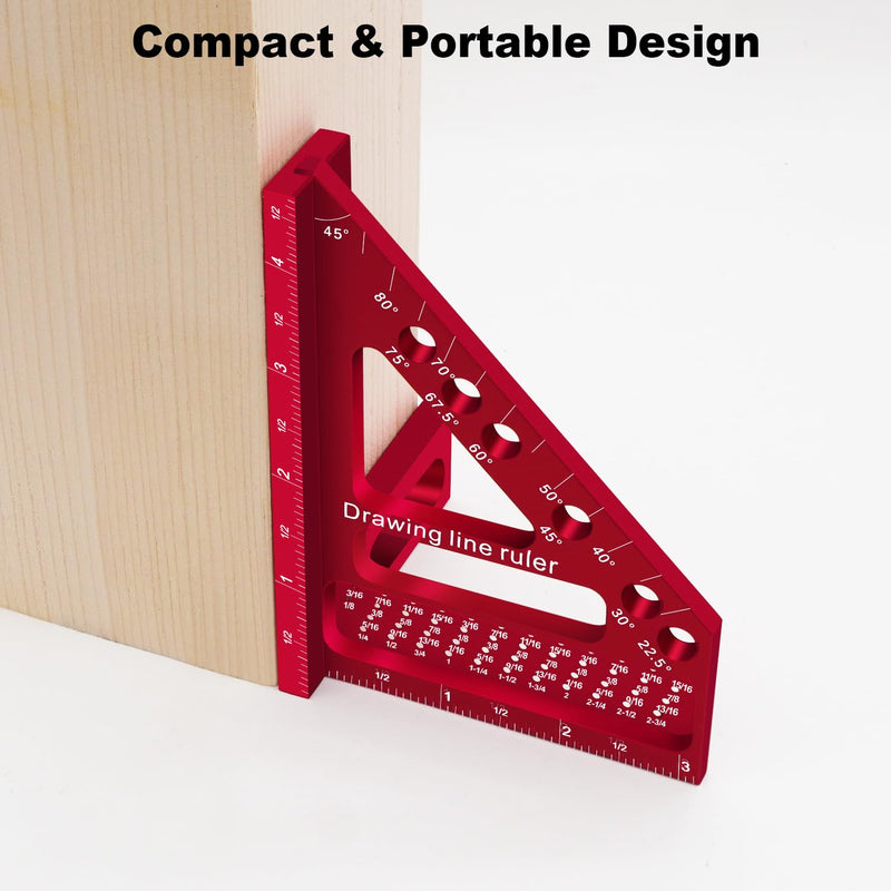 Premium Carpenter Square Hole Scribing Ruler Woodworking Square 22.5-90 Degree Measuring Ruler with Angle Pin,Versatile Multi Angle Square for Woodworking, Engineering, and Construction Red