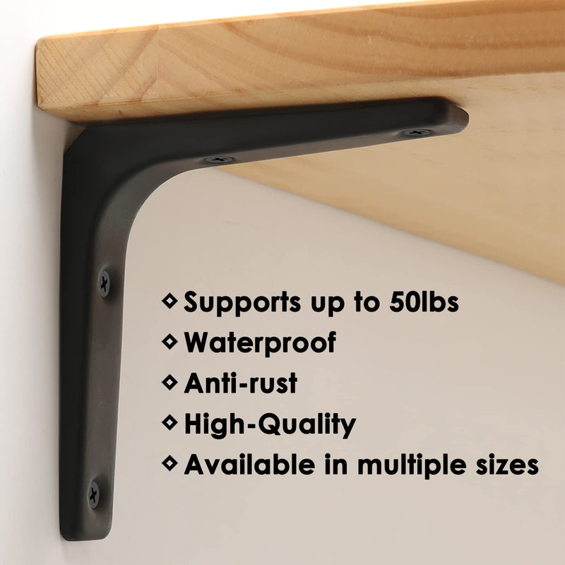 SAYAYO 4 PCS Iron Wall Shelf Bracket, 4 x 4 Inch Heavy Duty Shelf Support Bracket Decorative Joint Angle Bracket, Matte Black 4 x 4 Inch (4 PCS)