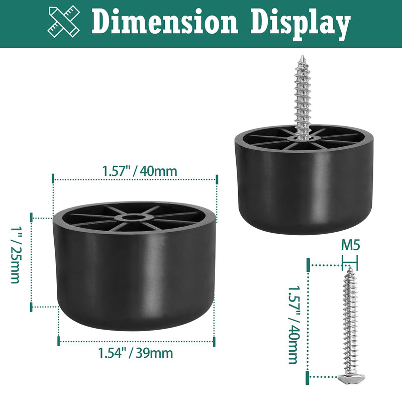 1 inch Black Plastic Furniture Legs, Screw-in Couch Legs Round Tapered Sofa Legs Replacement Legs for Furniture Couch Table Sofa, Pack of 4 1 Inch