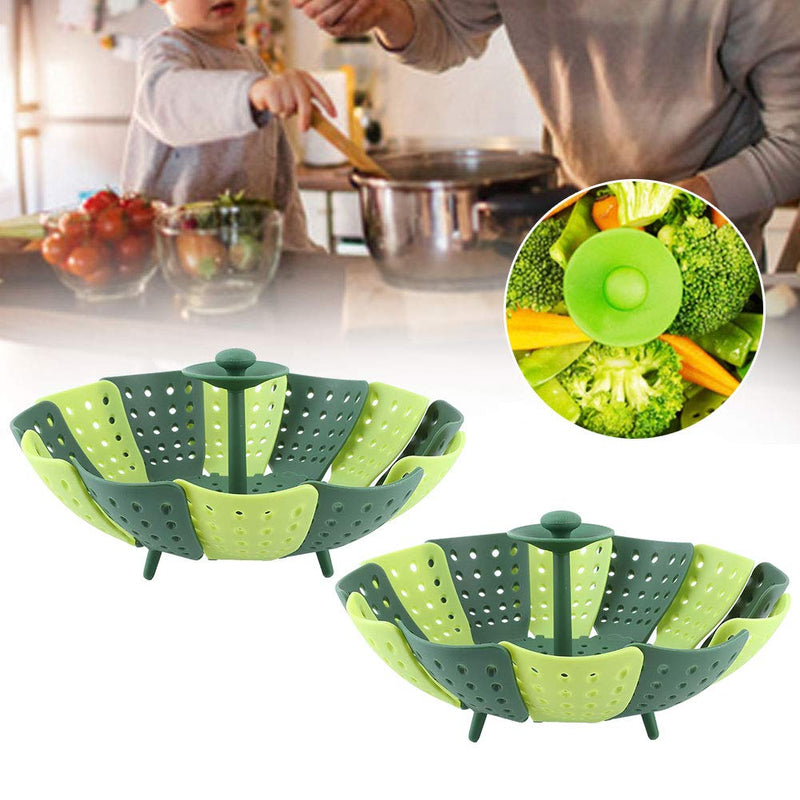 2Pcs Vegetable Steamer Basket, 150 ℃ High Temperature Resistant Folding Steaming Basket, Food Steaming Basket with Central Handle for Home Kitchen, Vegetable Fruit, Various Size Pot