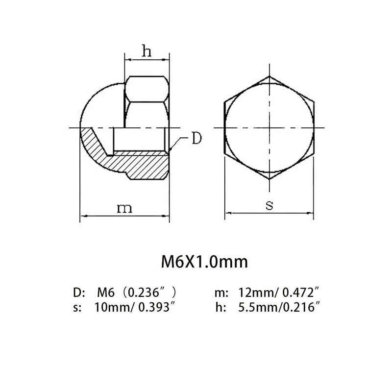 M6X1.0mm 304 Stainless Steel Left Hand Thread Hex Acorn CAP Nuts Decorative Nut Caps Reverse Nuts 10pcs M6X1.0mm