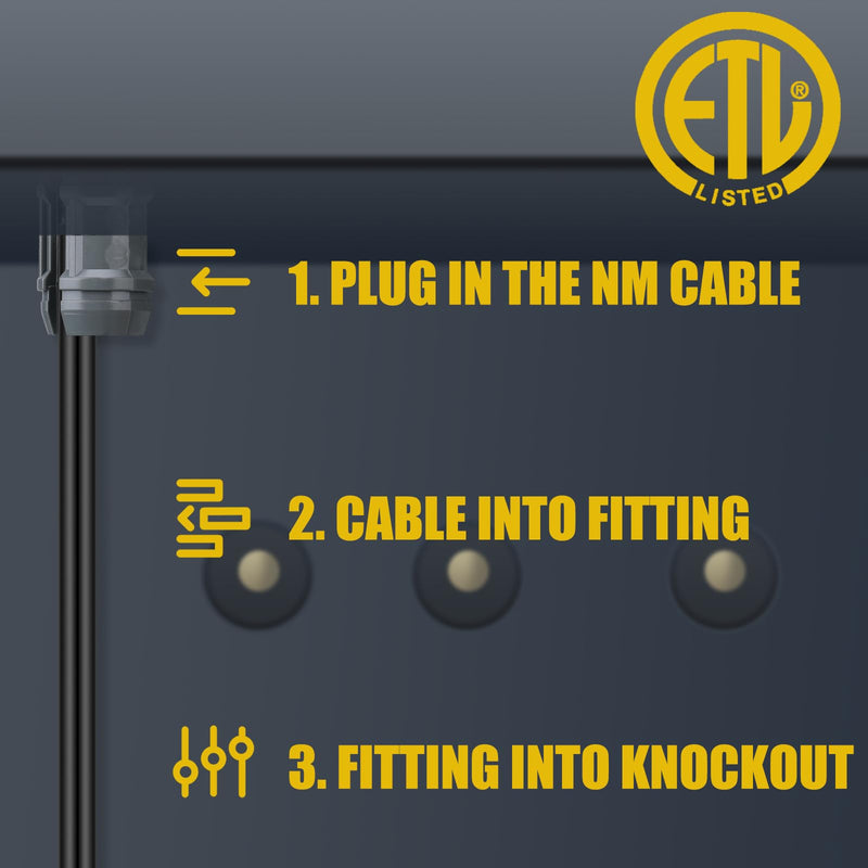 100 Pcs Non Metallic Cable Connectors NM Wire Fixing Buckle, Labor Saving Snap Style Installation for Wiring, Single 14/2-10/3 Awg, Two 14/2-12/2-14/3 Awg, Etl Certified (1/2 Inch) 100 1/2 Inch