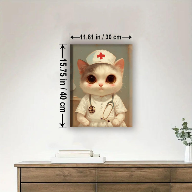 Aeontinity Nurse CAT in Scrubs with Stethoscope Occupation Framed Canvas DIY Paint by Numbers Kit Bar Cafe Cave Home Room Wall Bathroom Porch Patio Decor Gift, 16 x 12 Inch