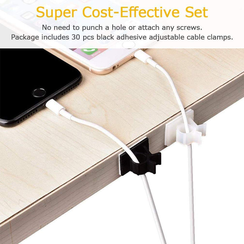 Viaky 30 Pcs Black Cable Wire Clips Adjustable Nylon Wire Holder Adhesive Cable Management Suitable for Maximum Diameter 0.5 inch (12.5mm) Cables 30b-0.5inch