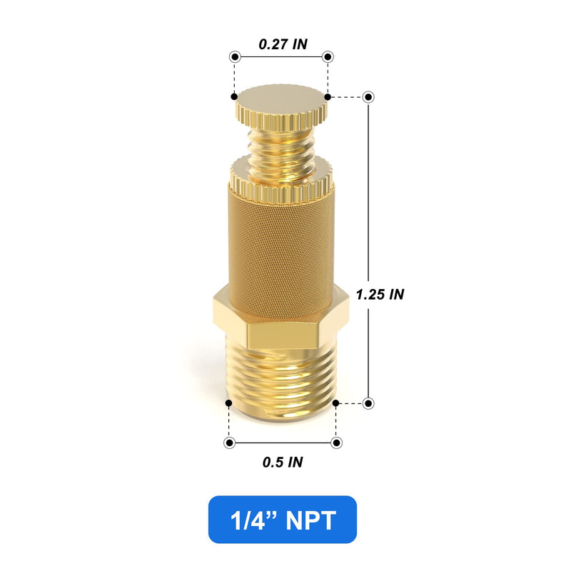 TAILONZ PNEUMATIC 1/4 Inch NPT Air Pneumatic Flow Control Mufflers, Sintered Bronze Exhaust Muffler Brass Body Protruding (Pack of 10) 1/4"NPT Adjustable