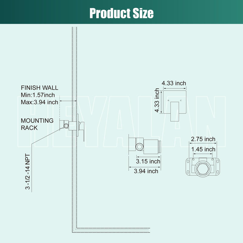 Heyalan Bathroom Shower Valve Mixer Single-Function Single Handle Trim Kit Wall Mount Brass Faucet Shower Rough-In Valve Female Thread,Square,Matte Black Matte Black
