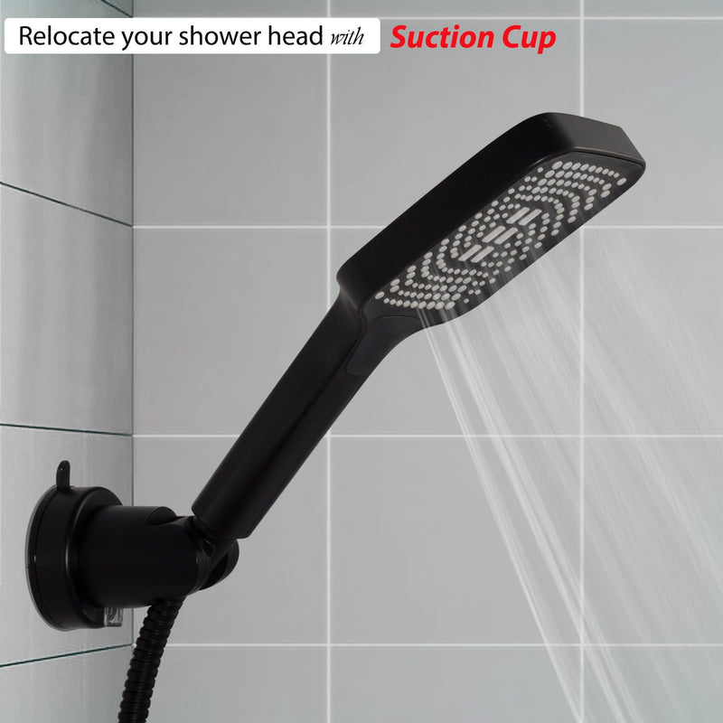 Handle held Shower Head Holder Suction Cup - Retachable - 5 Positions Adjustable - Bathroom Wall Mounted Shower Hose Holder - (Matte Black) Matte Black