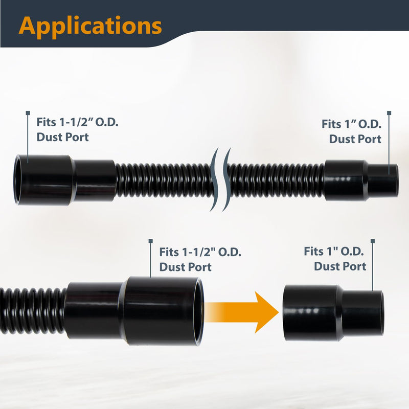 POWERTEC 70356 10 ft. Vacuum Hose Dust Collection Kit for Woodworking Power Tools, Wet/Dry Work Shop Vacuums, Miter Saw and Table Saw 3 fittings