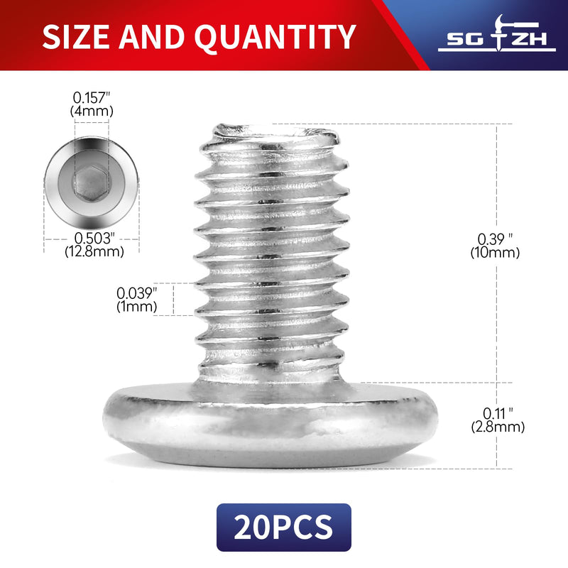 M6 x 10mm 20Pcs Flat Head Hex Socket Cap Screws Bolts, 304 Stainless Steel 18-8, Full Thread by SG TZH (with Hex Spanner) 20 M6 x 10mm