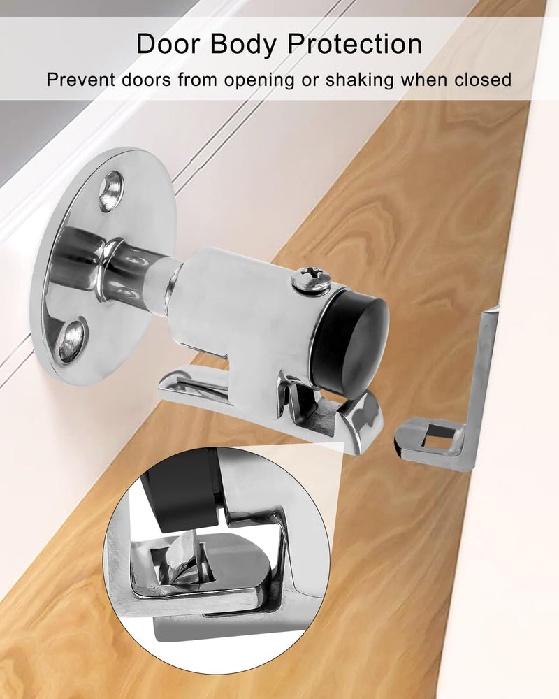 2PCS Door Stopper Catch Set, 316 Stainless Steel Heavy Door Holder Catch Hatch Stopper Soft, Stop Keep Door Open, Surface Mirror Reflection, for Marine Doors Yacht Boat Ships Motorhome 2PCS