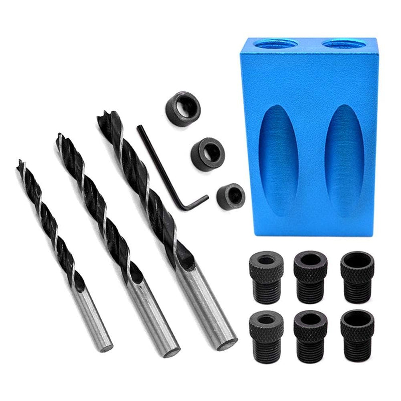 14Pcs Pocket Hole Jig Kit, 15 Degree Woodworking Inclined Hole Jig with 6/8/10mm Drive Adapter for Woodworking Angle Drilling Holes, Angle Carpentry Locator Jig