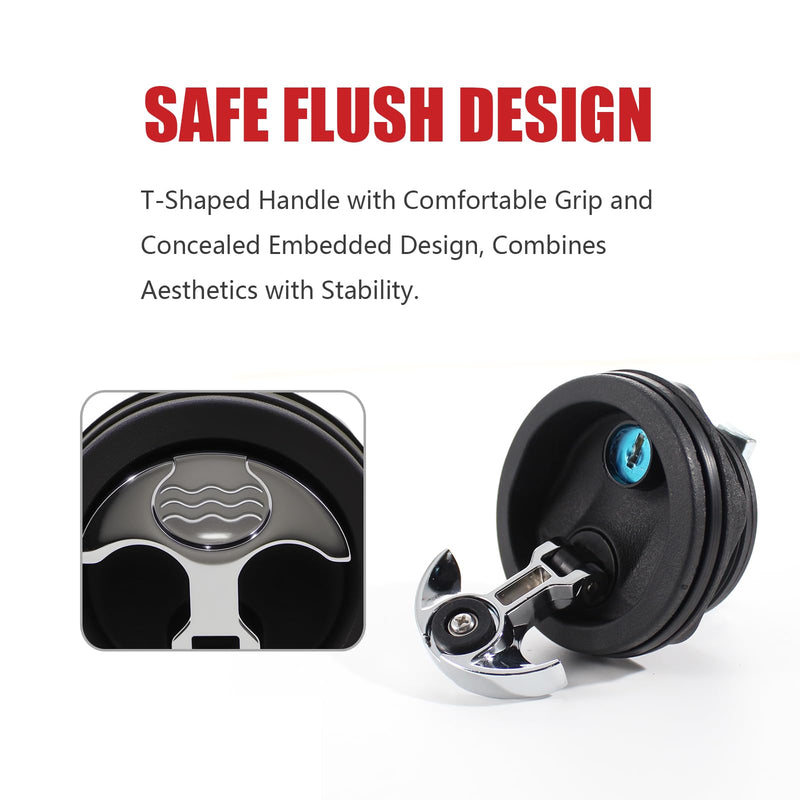 YSMITH Boat Latch T Handle for 2.5 Inch Holes Slam Lock for Marine 1 Pack | Heavy-Duty Cam Pull Lock for Hatch Deck Door Pull Storage Lid Compartment