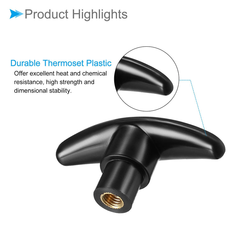 T-Knobs M8 Female Thread Plastic Clamping Hand T Knobs Handles Black - (Applications: for Lathe Machinery Drawer), 2-Pieces