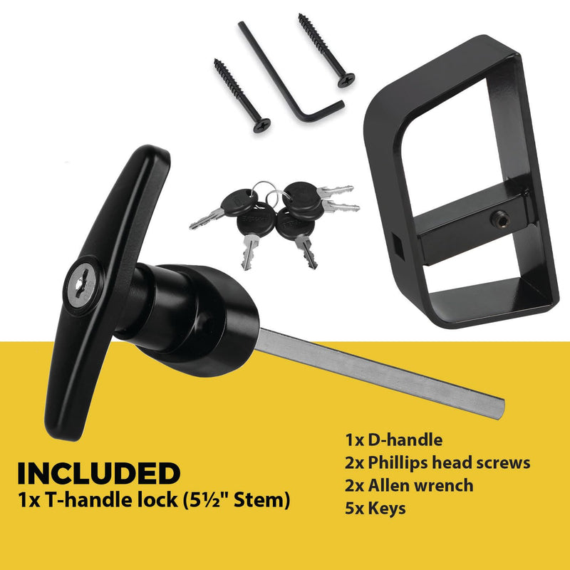 5-1/2" T-Handle Lock kit-Hurrikom Shed Door Latch with 5 Keys, 5-1/2" Stem Shed T-Handle Lock Kit for Sheds Doors, Playhouses, Chicken Coops,Camper, RV, Garage Door(Black) 5.5 inch Black