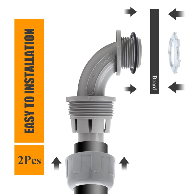 2Pcs 1/2" NPT Liquid-Tight Connector, 90-Degree Electrical Conduit Connector Fitting Flexible Conduit Fittings 2 1/2 Inch