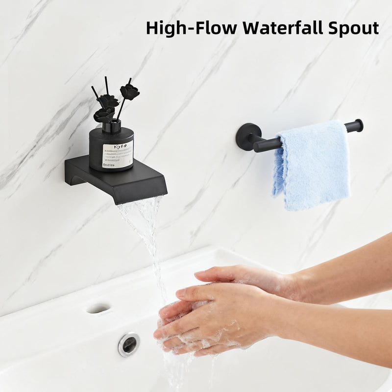 AITANI Wall Mount Waterfall Tub Spout, Bathtub Shower Faucet for Bathroom, High Flow Bathtub Cascade Waterfall Spout Fixtures Bathroom Bathtub Faucets, Matte Black Black 1